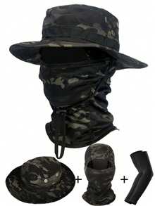 3pcs Round Brim Hat Set Outdoor Hiking Bucket Hat Drawstring Windproof Knit Hat Travel Hiking Fishing Hat - A - View 2
