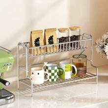 Light Luxury Silver Double-Layer Cup Rack, Desktop Cup Drainer Storage Rack, Kitchen Countertop Mug & Coffee Can Organizer - View 9