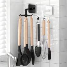 2pcs 360° Rotating Kitchen Hooks, No-Drill Under Cabinet Storage Rack, Foldable Wall-Mounted Shelf, Strong Adhesive Load-Bearing, Kitchen Utensil Spatula Spoon Ladle Hanging Rack, Entryway Key Bag Hook, Space-Saving Countertop, Multi-Angle Adjustable, Home Organization Helper - View 5
