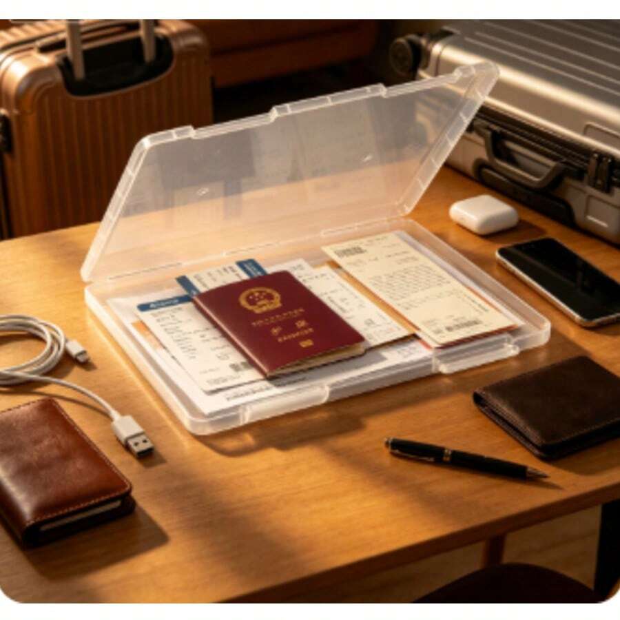 1pc-Clear Plastic A4 File Box, Transparent Desk Document Organizer, Minimalist Paper Storage Holder For Receipts And Files, Easy To See Contents Storage Box - Multicolor - View 1
