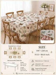 1pc Christmas Winter Minimalist Pine Branch Berry Pine Cone Pattern Polyester Cotton Lace Tablecloth, Stain-Resistant With Tassel Fringe, Suitable For Square/Round Tables, Kitchen, Dining Table, Coffee Table, TV Stand, Entryway, Party Holiday Decor, Home Decor, Christmas Gathering - Multicolor - View 14