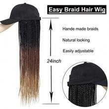 24 Inch Box Braids Baseball Cap Wig, Hair Piece With Hat, Color Striped Synthetic Hair Cap, Long Braided Hair Wig For Women Halloween - A - View 9