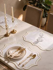 12/120pcs, Gold Double-Layer Wavy Edge Fabric Embroidered Placemats, Washable Tabletop Protector, Easy To Clean Tableware Mat, Odorless Decorative Mat, Wear-Resistant Non-Slip Table Mat, Suitable For Restaurant, Homestay, Fits Holiday, Party, Gathering, Dinner - Multicolor - View 6