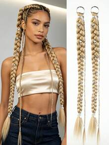 2 Packs 24 Inch Y2K Style Synthetic Long Braided Hair Extensions With Silver Star Decor, Soft Colorful Holiday Cosplay Party Hair Extensions For Women And Girls - Multicolor - View 7