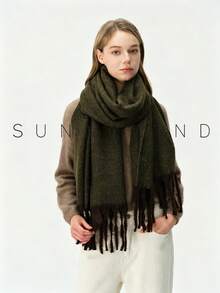 1pc Women's Solid Color Polyester Soft Skin-Friendly Warm Scarf For Daily Use - Army Green - View 4