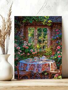 طاولة شاي نافذة الحديقة DIY (بدون إطار أو بإطار 8x12 / 16x20 بوصة) مجموعة الرسم بالأرقام (أكريليك) الفنون والحرف اليدوية للمبتدئين البالغين، ديكور جدران المنزل، وهدايا العطلات - أطقم - مشاهدة 4