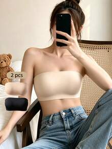 Dreamivo 2 Buah Bra Tanpa Tali dan Tanpa Jahitan untuk Wanita, Tanpa Bantalan, Bra Tanpa Kawat Model Tank Top Bandeau, Bra Tanpa Punggung yang Nyaman dan Tidak Terlihat - MultiWarna - View 1