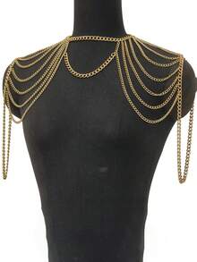 1pc Fashionable European & American New Metal Shoulder Chain Sexy Hollow Body Chain Accessory For Women - Gold - View 5