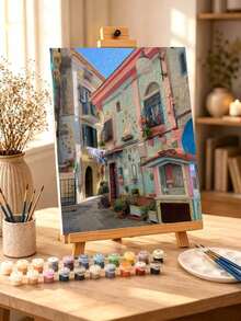 DIY Colorful Italian Coastal Street View (Frameless Or Framed 8x12 / 16x20 Inches) Paint By Numbers Kit(Acrylic) Arts & Crafts For Adult Beginners, Home Wall Decor, And Unique Holiday Gifts - Sets - View 1