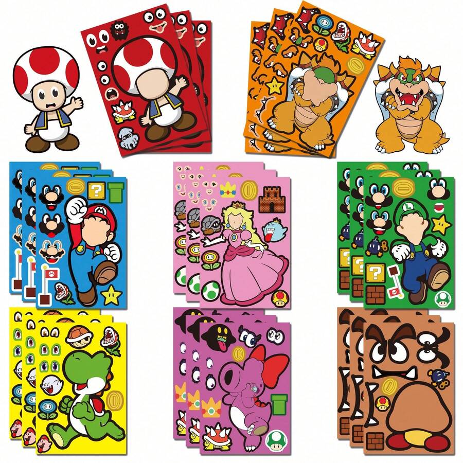 16pcs Popular Cartoon Game Character DIY Dress-Up Puzzle Stickers, Creative Educational Collage Sticker Set, Rich Character Parts, Clothing Accessories, Free Combination Dress-Up, Create Unique Character Images, Simple And Easy To Understand Gameplay, Full Of Fun. Stickers Are Well-Made And Not Easy To Tear, Minimal Residue After Removal, Combining Educational Play And Decorative Properties - Multicolor - View 1