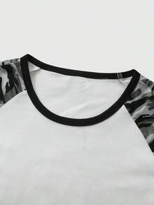1pc Men's Camouflage Raglan Long Sleeve T-Shirt, Los Angeles Script Waffle Fabric Streetwear Top - White - View 5