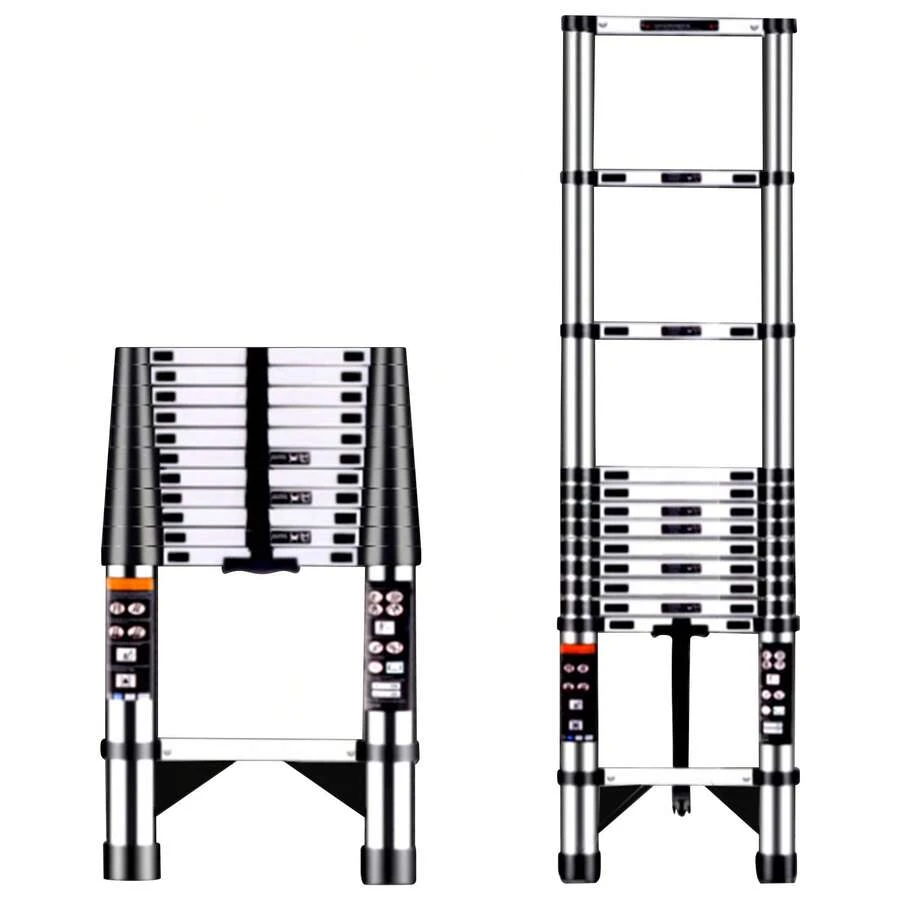 5-Meter (16.4 Ft) Stainless Steel Telescopic Extension Ladder, Locking System, Non-Slip, Easy To Carry And Store, Perfect For DIY, Repairs, And High-Altitude Work - A - View 1
