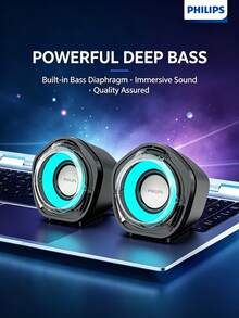 PHILIPS SPA3119 Speaker Komputer Berkabel USB dengan Efek Cahaya LED Warna-warni untuk Desktop dan Laptop, Speaker 2.0 Channel, Mini Subwoofer, Berkabel untuk Gaming Rumah dan Esports, Ukuran Kecil, Volume Besar - View 1