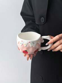 1pc Ins Cute Fruit Ceramic Mug, Exquisite Girl Style Cream Rim Fruit Print Coffee Cup, Highly Attractive Water Cup, Tea Cup, Latte Art Cup, Beautiful Cup, Perfect Gift For Friends - Multicolor - View 15