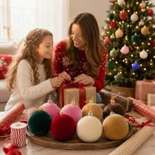 1pc 10cm Christmas Tree Decorative Ball With Christmas Bow, Velvet Flocked Christmas Ball Ornament, Multi-Color Christmas Tree Hanging Decoration, Holiday Home Decor, Suitable For Christmas Tree, Party, Wedding And Holiday Scene Decoration - Multicolor - View 3