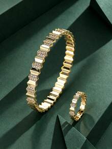 4pcs/Set Women's Geometric Tiered Rhinestone Bracelet & Ring Set, Luxury 3D Patchwork Design, Exquisite Sparkling Versatile Jewelry, Suitable For Banquet, Date, Wedding And Holiday Gift - S62619-jZ23846 - View 36