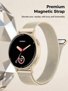 磁吸米蘭網狀錶帶，相容於 Gar-Min Venu 2 3 3S、Vivoactive 4 4S 5 6、Forerunner 55 165 255 265 Lily2，18/20/22mm 快拆式錶帶 - 香檳金 - 查看 12