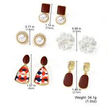 5 Pairs Camellia Thick Gold Earrings Set Women Faux Pearl Oil Drop Earrings Niche Elegant Earrings Fashion Party, Travel Vacation, Engagement Gift, Suitable For Various Occasions - Multicolor - View 3
