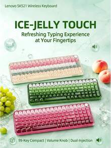 Lenovo Keyboard nirkabel dengan tombol jeli gradien warna-warni, desain melengkung ergonomis, keyboard berkualitas tinggi untuk asrama, rumah, dan meja kantor. - View 11