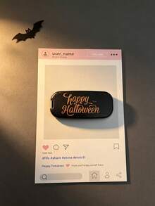 時尚透明可折疊化妝鏡手機支架，自黏背貼鏡面支撐架，橫向與縱向雙用便攜式桌面手機架 - 多色-萬聖節快樂 - 查看 6