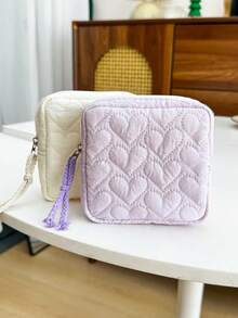 Portable Sanitary Napkin Storage Bag, Quilted Heart Zipper Design Mini Makeup Bag, Women's Lightweight Coin Purse, Daily Commute Multi-Function Period Storage Bag, Beach Travel Cruise Vacation Back To School Essential Accessory - Multicolor - View 10