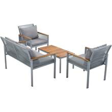 Garden Lounge Set, Garden Furniture Set With Comfortable Cushions, Double Sofa, 2 Armchairs And Table, Outdoor, Rattan, Table And Chairs, - Gray + PE Rattan+Iron+Waterproof Fabric - View 7