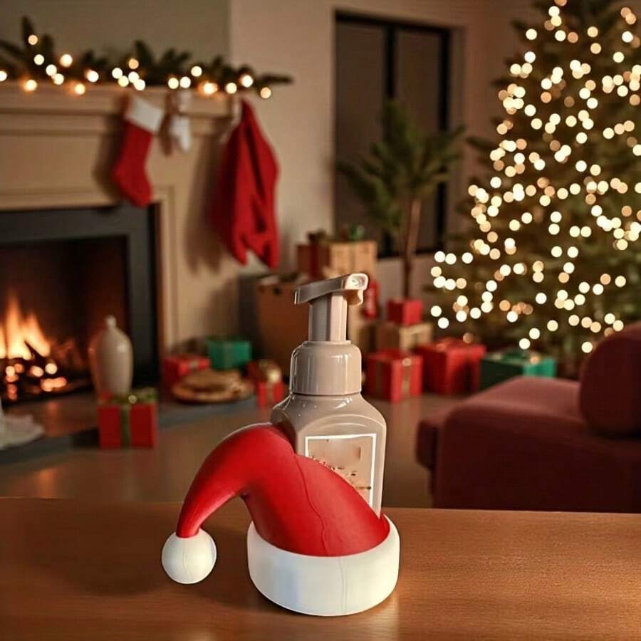 1pc,Santa Hat-Style Soap Dispenser Cover – Christmas Decoration Sleeve For Foaming Hand Soap Bottles, Festive Ornament - Decorative Ornament - View 1