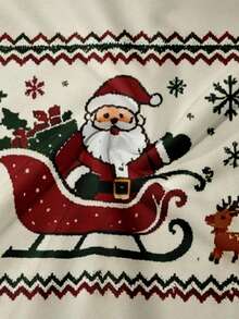 Men's Thick Christmas Crew Neck Sweatshirt, Santa Claus Sleigh Reindeer Snowflake Pattern Pullover, Vintage Style Casual Top - Multicolor - View 5