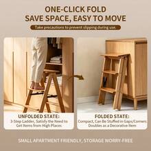 UBRAVOO 3-Step Folding Ladder Stool For Adults – 3-Tier Bamboo Ladder With Wide Steps – Multifunctional Folding Chair-Ladder – Suitable For Kitchen, Home Study, Or Living Room Plant Stand (Brown) - Wood Grain - View 2