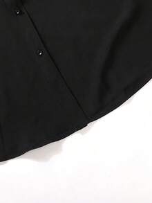 Men's Black Winter Basic Business Casual Office Turn-Down Collar Solid Color Button-Up Long Sleeve Shirt, Formal Autumn Old Money Style Commuter Wear, Holiday Gift For Men - Black - View 6