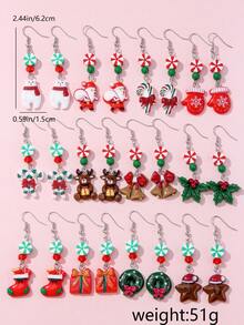 Set 12 Pasang Anting Natal Anak, Dekorasi Pesta Liburan, Hadiah Festival Lucu untuk Anak Perempuan - MultiWarna - View 7