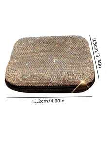1pc Premium Shiny Rhinestone Cosmetic Storage Bag, Lipstick Cushion Storage Pouch, Key Data Cable Earphone Protective Case, Travel Portable Creative Gift - Silver - View 4