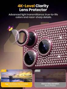 1pc [2026 New] 9H Tempered Glass Camera Lens Protector Film Compatible With Iphone 18 Pro Max/18 Pro/17 Pro Max/17 Pro/17 - Sparkling Rhinestone Style, High Definition Transparent, Anti-Scratch, Anti-Fingerprint, Bubble-Free, Easy Installation, Compatible With Phone Cases, Ideal Gift For Friends And Family (Red/Black/Silver/Blue) - Burgundy - View 5