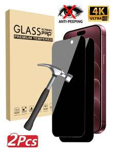 2pcs Privacy Screen Protector, Privacy Protection, Tempered Glass Screen Protector, Full Coverage, Anti-Drop Anti-Scratch, Easy Installation, Compatible With Iphone 18 Pro/18 Pro Max/17 Pro Max/17 Air/16E/16 Pro Max/16 Pro/16 Plus/16/15 Pro Max/14 Pro Max/13 Mini/12/11/XS Max/XR Series Phone Accessories - Black - View 2
