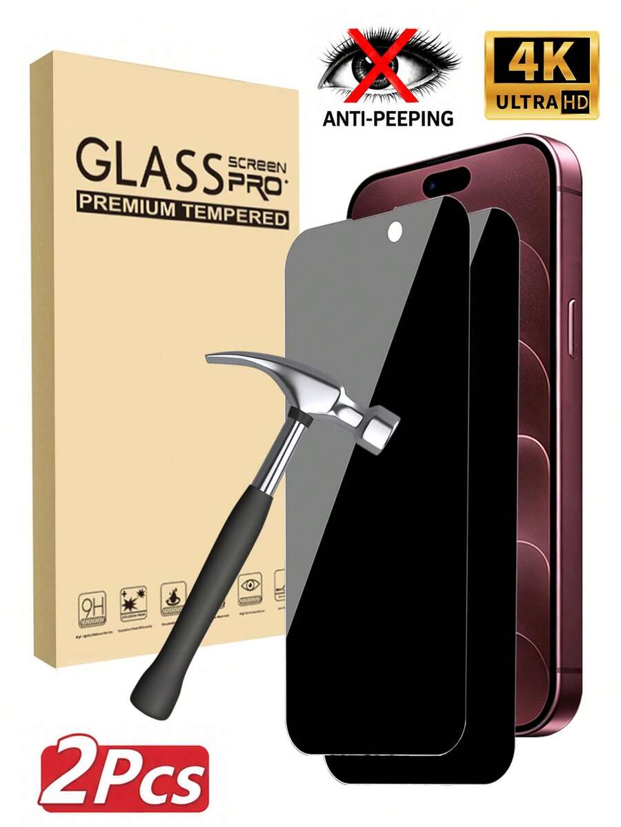 2pcs Privacy Screen Protector, Privacy Protection, Tempered Glass Screen Protector, Full Coverage, Anti-Drop Anti-Scratch, Easy Installation, Compatible With Iphone 18 Pro/18 Pro Max/17 Pro Max/17 Air/16E/16 Pro Max/16 Pro/16 Plus/16/15 Pro Max/14 Pro Max/13 Mini/12/11/XS Max/XR Series Phone Accessories