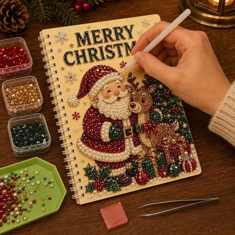 دفتر رسم اللؤلؤ والماس DIY، دفتر يدوي إبداعي، حجم A5، دفتر زخرفي بأجواء العطلات، مناسب للفتيات والمراهقين كهدايا يدوية وديكور منزلي - A5 - مشاهدة 1