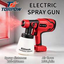 TORPOW Cordless HVLP Paint Sprayer, 800ml Large Capacity Handheld Electric Paint Spray Gun, Adjustable Spray Pattern, Suitable For Walls, Furniture, Cars And DIY Painting - Red - View 2