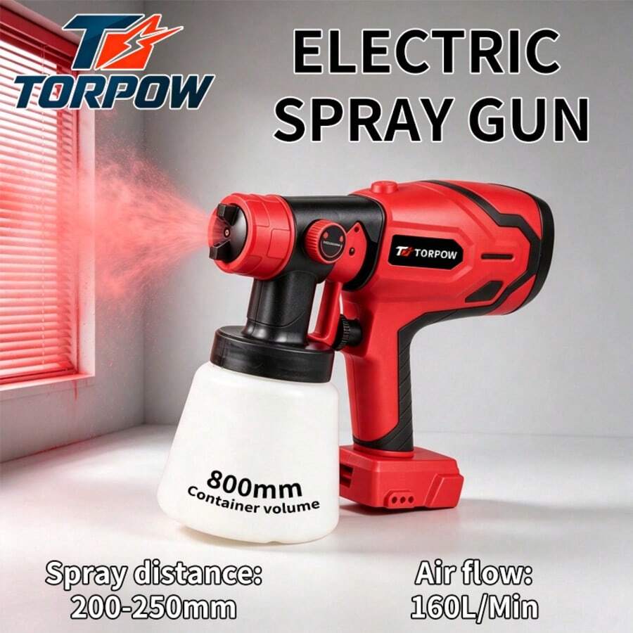 TORPOW Cordless HVLP Paint Sprayer, 800ml Large Capacity Handheld Electric Paint Spray Gun, Adjustable Spray Pattern, Suitable For Walls, Furniture, Cars And DIY Painting