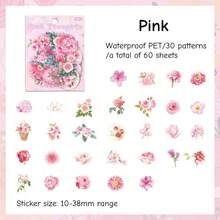 60pcs/Set Spring Floral Series Stickers, Includes Various Floral Stickers, Suitable For DIY Notebook Creation, Floral Decoration And Decorative Stickers. Applicable Materials Include Glass, Notebooks, Etc., Used For Making Decorative Stickers. - Set - View 9