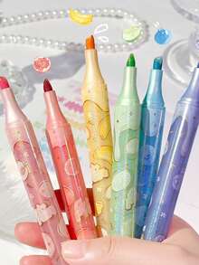 6/12pcs Golden Shine Highlighter, Fruity Scent Glitter Highlighter, Triangular Barrel Design, For Journaling, Study, Small Gifts For Stationery Lovers - Multicolor - View 4