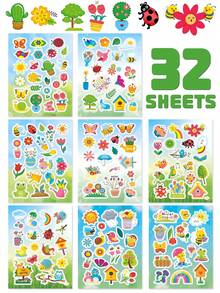 16Sheets Spring Nature Sticker Sheets, Parent-Child Interactive Educational Puzzle DIY Craft Decals With Flower Bee Butterfly Tree Birdhouse, Garden Theme Party Decoration, Festive Celebration Games Favors Supplies Kits Sets Box Packages - Multicolor - View 13