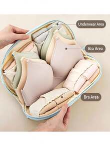3-In-1 Bra Storage Bag / Color Block Bra Pouch / Travel Underwear Organizer Bag / Multi-Layer Underwear Storage Bag / Dust-Proof Underwear & Socks Organizer Bag / Intimate Apparel Storage Bag / Portable Travel Storage Bag - Yellow - View 3