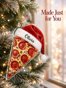 1pc Custom Personalized Pepperoni Pizza Slice Christmas Ornament,Santa Hat Foodie Decor,Personalized Pizza Party Favor,Holiday Gift,Christmas Tree Hanging Decor,Christmas Gift - Multicolor - View 4