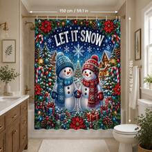 1pc/4pcs Holding Hands Snowman Pattern Multifunctional Bathroom Decor Shower Curtain Set, Free 12 Hooks, Premium Holiday Atmosphere, Bathroom Mat, U-Shaped Floor Mat And Round Toilet Lid Cover, Suitable For All Occasions, Bathroom Set - Holding Hands Snowman - View 11