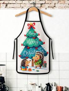 2Pcs/1pc Christmas Kitchen Aprons, Cute Santa Reindeer Snowman & Hedgehog Christmas Tree Print Adjustable Bib Apron, Waterproof Cooking Baking Apron For Xmas Holiday Party Decor Christmas Gift - Multicolor - View 5
