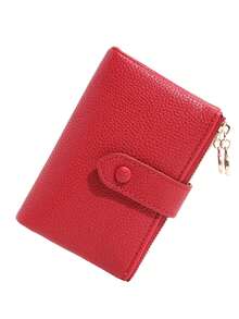 New Women's Short Wallet, Lychee Texture, Snap Flap, Side Zipper Coin Pocket, Multi-Card Slot Large Capacity, Portable Compact, Fashionable Versatile Women's Purse Card Holder - Multicolor - View 10