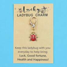 5pcs Lucky Ladybug Enamel Charm Keychain, Good Luck Wish Greeting Card, Lobster Clasp Bag Pendant Gift - Multicolor - View 8