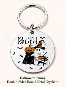 Cute Spooky Halloween Keychain, Hey Boo Ghost Pumpkin Double‑Sided Stainless Steel Bag Charm For Purse, Backpack, Christmas Gift For Spooky Lovers - Multicolor - View 4