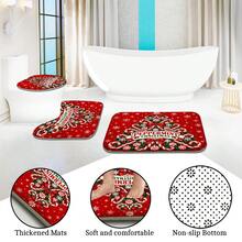 Set Dekorasi Kamar Mandi Natal Motif Pohon Natal Candy Cane Multifungsi 1pc/4pcs, Tirai Kamar Mandi dengan Gratis 12 Pengait, Keset Lantai U-Shaped dan Penutup Dudukan Toilet Bulat, Premium untuk Suasana Meriah, Cocok untuk Semua Dekorasi Ruangan - Pohon Natal Permen Tongkat - View 6