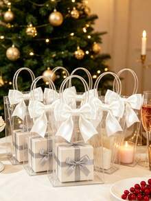 Clear Gift Bags,Clear Gift Tote Bag With Satin Bow, Transparent Handheld Gift Bag, Reusable Gift Packaging Bag For Wedding, Bridal Shower, Birthday Party, Baby Shower, Holiday Favors - Multicolor - View 4